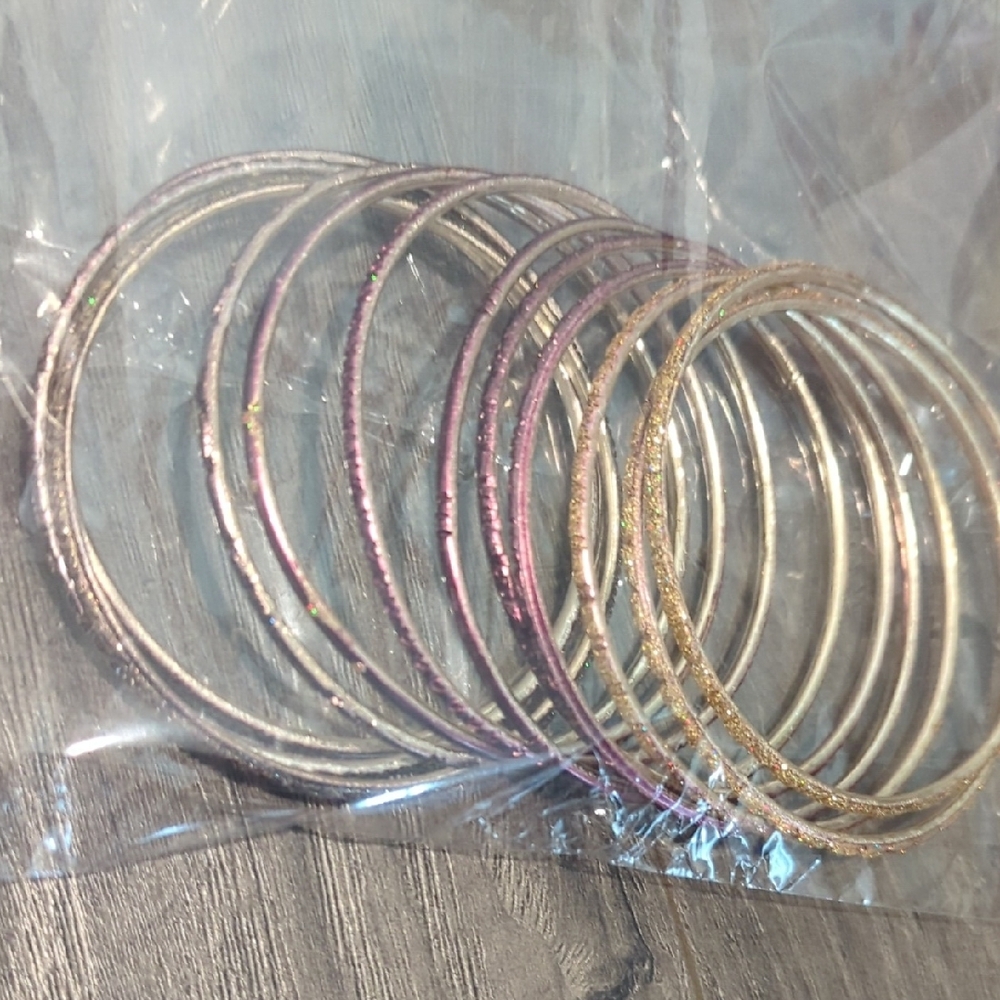 Elegant Bangle 12pc Bracelet Set Gold and Pink - Picture 3 of 5